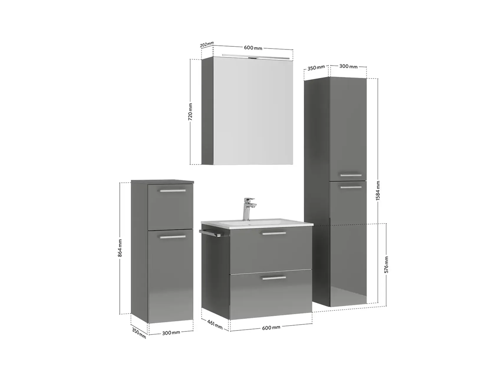 Keo Servantskap med overflatespeil og tilleggs-møbler 4